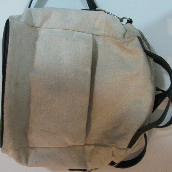 A New Day Backpack Purse Tan Oatmeal Black Faux Leather Straps Cute Pockets - Picture 9 of 9